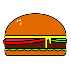Harmful tasty burger vector flat icon isolated on white background. New, 2019. EPS 10, RGB. Hight resolution.