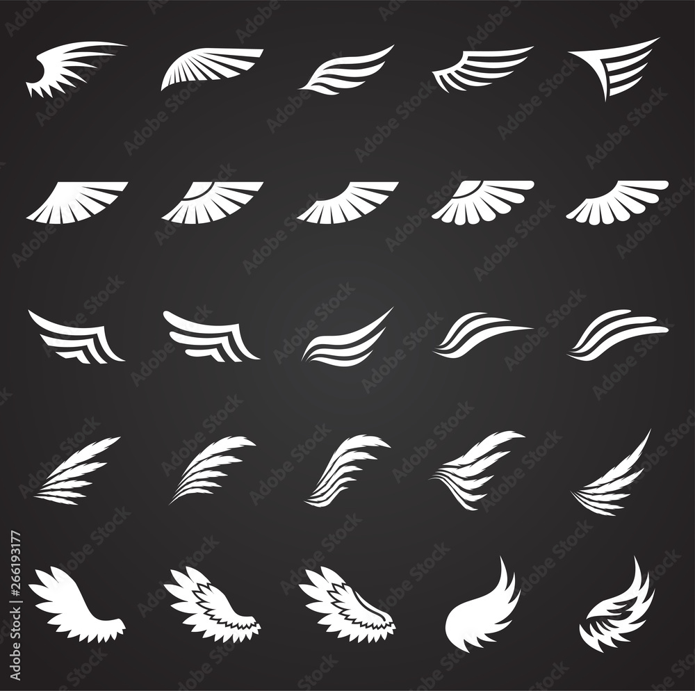 Poster wings icons set on black background for graphic and web design. simple vector sign. internet concept