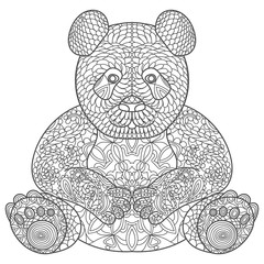 Obraz premium Zentangle stylized cartoon panda, isolated on white background. Sketch for adult antistress coloring page. Hand drawn doodle, zentangle, floral design elements for coloring book.