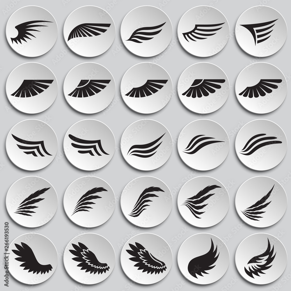 Poster wings icons set on plates background for graphic and web design. simple vector sign. internet concep