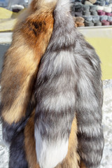 tail of fox prepared for a sale on village market