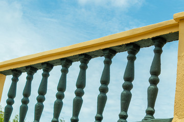 Terrace columns with a cloudy blue sky background