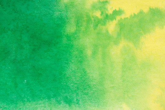 yellow and green, watercolor  painted on paper background texture