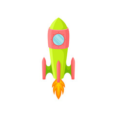 Green-red rocket with porthole. Vector illustration on white background.