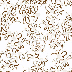 Vector floral seamless pattern. Bright botanical illustration with daisy flowers isolated on white. Sketch made of marker. Good for bedding, fabric, textile, wallpaper, wrapping, surface.