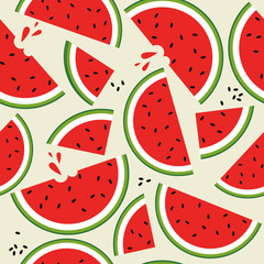 Fresh fruits, hand drawn backdrop. Colorful wallpaper vector. Seamless pattern with ripe watermelons. Decorative illustration, good for printing. Overlapping background design - 266197164