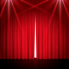 Opened red stage curtain