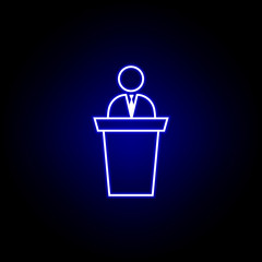 Presentation, speech, businessman icon. Elements of Human resources illustration in neon style icon. Signs and symbols can be used for web, logo, mobile app, UI, UX