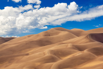 Detailed shot of the shadows on the dunes at Great Sand Dunes National Park in Colorado on a bright...