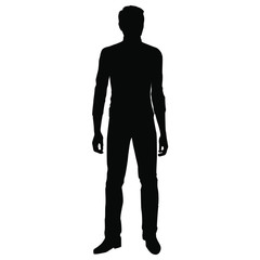 Vector silhouette of man  standing, business people, black color,  isolated on white background