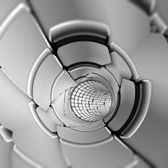 Silver abstract tunnel shapes futuristic