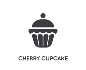 Cherry Cake Cupcake Cream Brownie Glyph Vector Element or Icon.