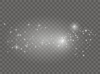 White sparks and stars. Shine with light. Vector.Dust white. Sparkles with transparent background. Christmas abstract pattern. Sparkling magic Dust Particles.