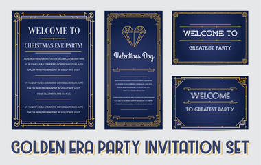 Great Christmas Invitation in Art Deco or Nouveau Epoch 1920's Gangster Empire or Boardwalk Era Style Vector Set for Main Event of the Year