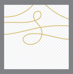 Golden or Bronze Color Round Chain. Realistic String Beads insulated. Decorative element. Gold Bead Design.Vector illustration.