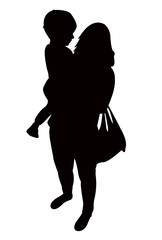 a mother and baby together, silhouette vector
