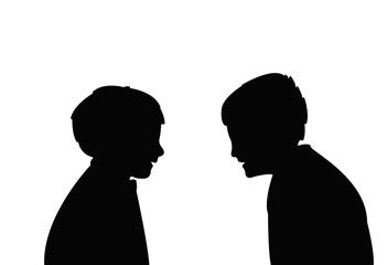 boys heads miking chat, silhouette vector