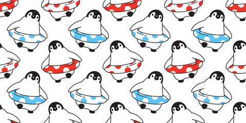 penguin Seamless pattern vector swimming ring pool scarf isolated polka dot cartoon tile background repeat wallpaper illustration doodle © CNuisin