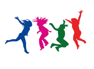 girls jumping, silhouette vector © turkishblue