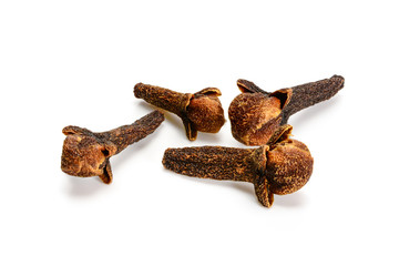 Cloves, dry spice macro isolated on white background. Cloves close up.