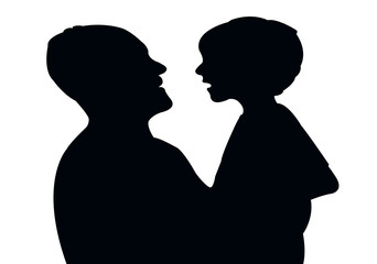 father and son heads, silhouette vector