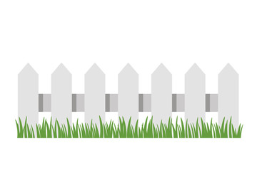 Traditional white fence with green grass. flat vector illustration isolated