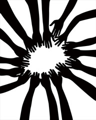 so many hands together, silhouette vector