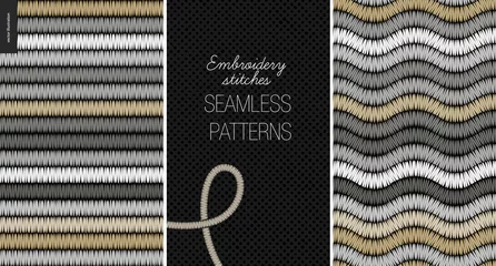 Fotobehang Embroidery satin stitch seamless patterns - two textile patterns of satin stitch © grivina