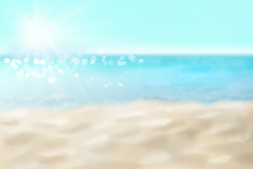 Fototapeta na wymiar Empty sandy beach. Waves on the seashore. Summer day. Vector illustration.