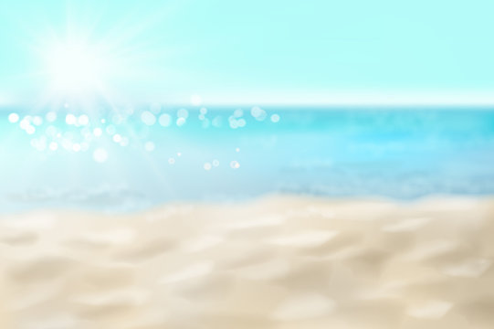 Empty sandy beach. Waves on the seashore. Summer day. Vector illustration. © silvae