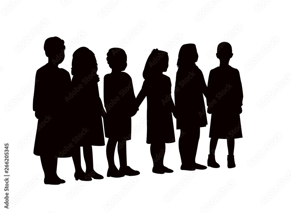 Sticker kids together silhouette vector