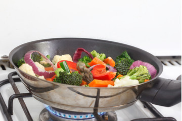 Cooking mixed vegetables in the pank, healthy vegetarian food