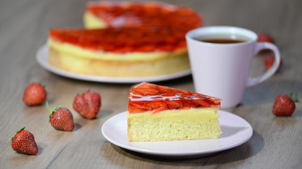 Piece of strawberry cake with jelly