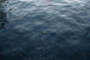 Gently lapping waves form ripples on the surface of dark