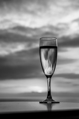 Champagne wine glass at sunset