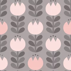 Behang Grijs Scandinavische tulpen lichtgrijs &amp  roze vector naadloze patroon.