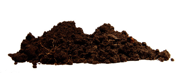 a pile of black soil on an isolated white background.