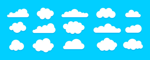 Flat Cloud Icon Set. Vector Illustration.