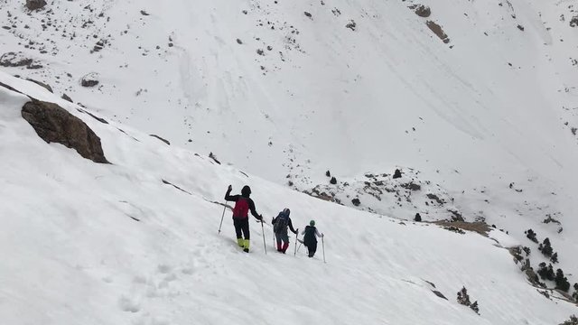 Mountaineers going down at Aladaglar National Park in Nigde, Turkey. Aladaglar is most important mountain range in Turkey.
