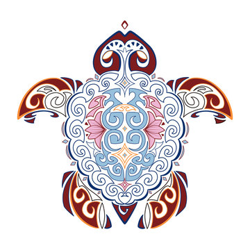 Vector decorative image of the turtle in the style of the Hawaiian national pattern. Hawaiian tattoo. Isolated.