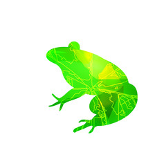 Silhouette of frog with leaf veins and stone cubes. Can be used as badge of french restaurant.