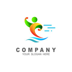 Obraz premium Human running vector logo template character, human speed, wave, line, and sport logo 