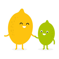 lemon, lime, Cute fruit character