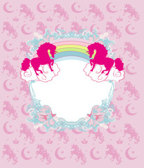Fototapeta na wymiar decorative Frame with a unicorns and rainbow