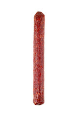 Salami on a white background. Sausage close up on a white background.