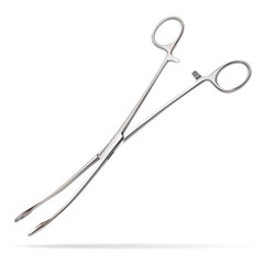 Forceps Meier. Surgical instrument designed to insert tampons into deep wounds, to remove foreign bodies from narrow deep wounds, to supply instruments and surgical material. Vector illustrations.