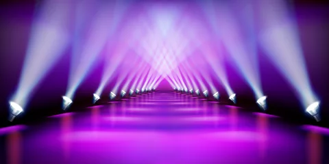 Fotobehang Stage podium during the show. Purple carpet. Fashion runway. Vector illustration. © silvae