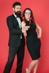 one and only. sexy couple in love. valentines day heart. bearded businessman with lady. tuxedo man and woman at formal valentines party. formal couple. business meeting. love date on valentines day