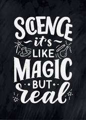 Sketch banner with fun slogan for concept design about science. Hand drawn illustration. Modern calligraphy quote. Typography tee print design. Cute lettering for kids fashion.