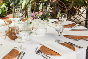 Centerpieces, decorated table for party reception